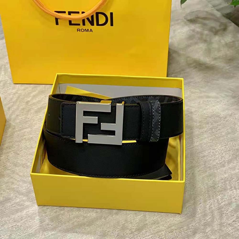 Side angle showing black leather and rounded silhouette of Fendi belt