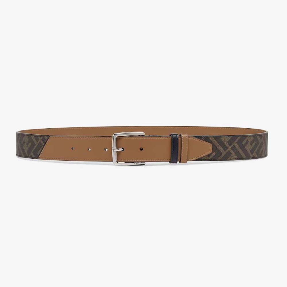 Front view of Fendi Men Fendi Diagonal Belt Beige Leather showing buckle
