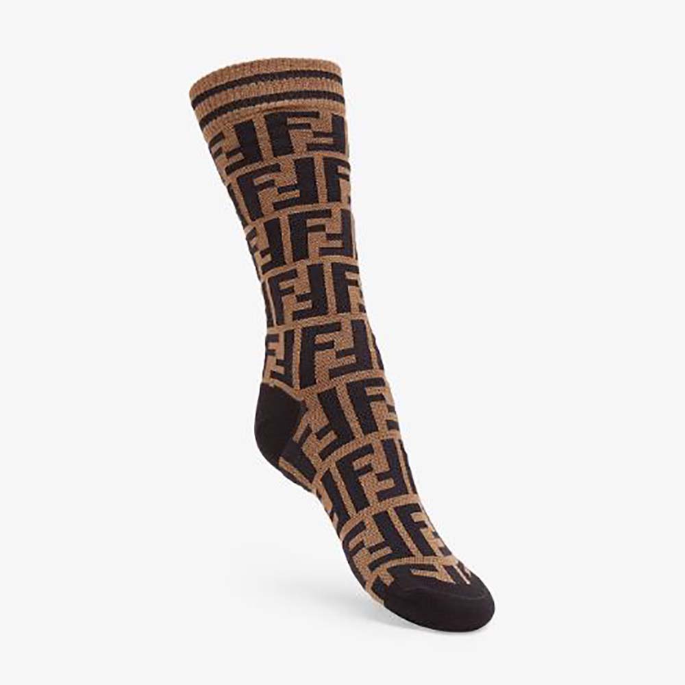 Front angle of Fendi Women Multicolor Terrycloth Socks showing brown base