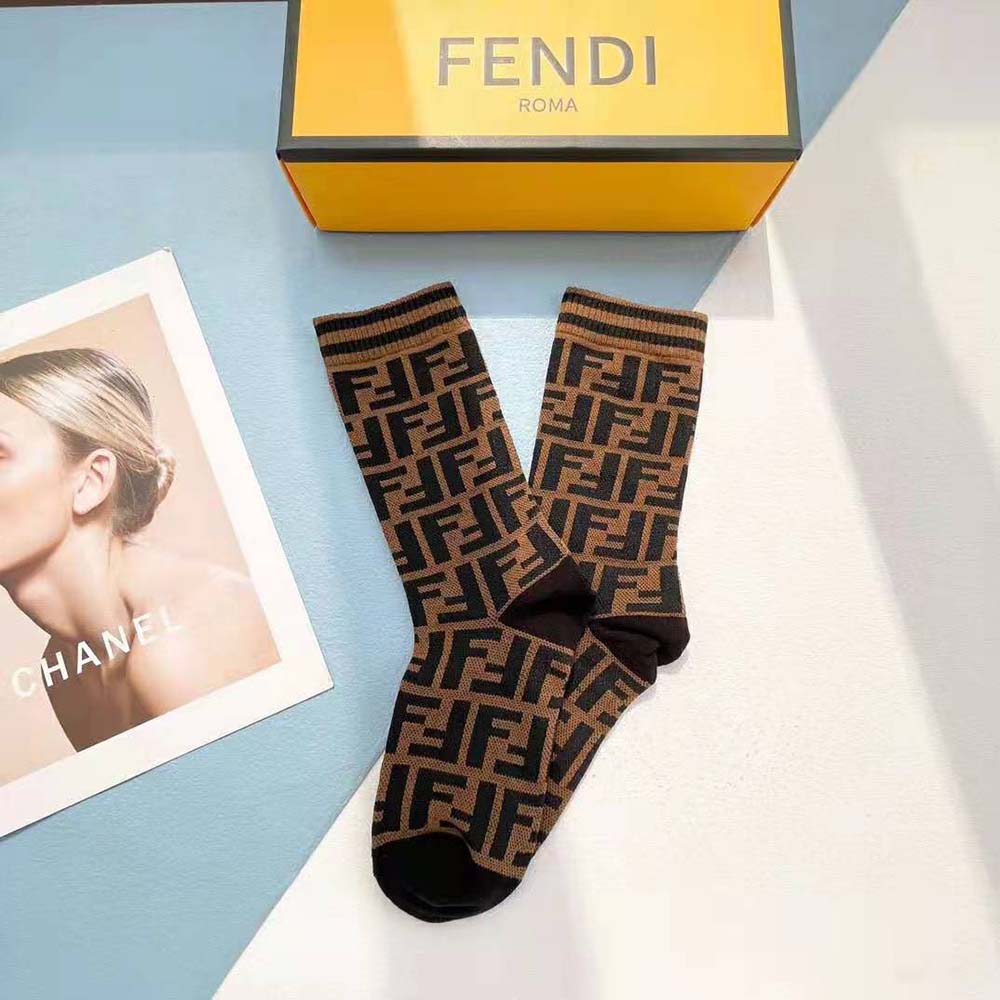 Side view highlighting texture of Fendi Women Multicolor Terrycloth Socks