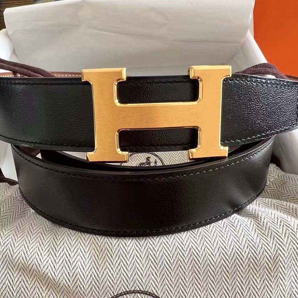 Hermes Men H Belt Buckle & Reversible Leather Strap 32 mm-Black - image 4