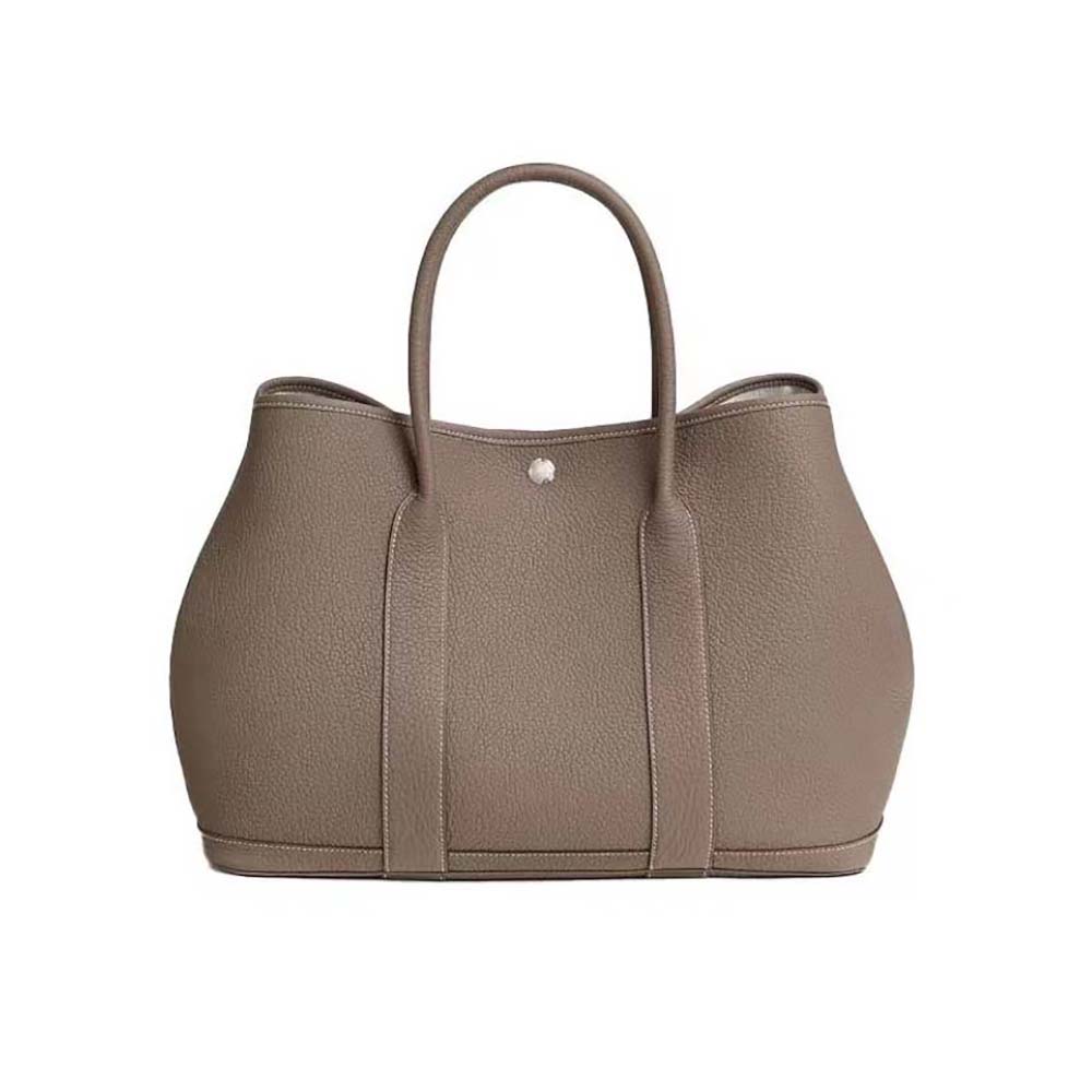 Front view of Hermes Unisex Garden Party 36 Voyage Bag-Gray showing smooth leather