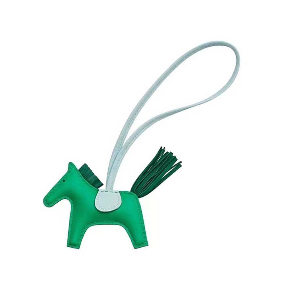 Front view of Hermes Unisex Rodeo MM Charm-Green with silver clasp