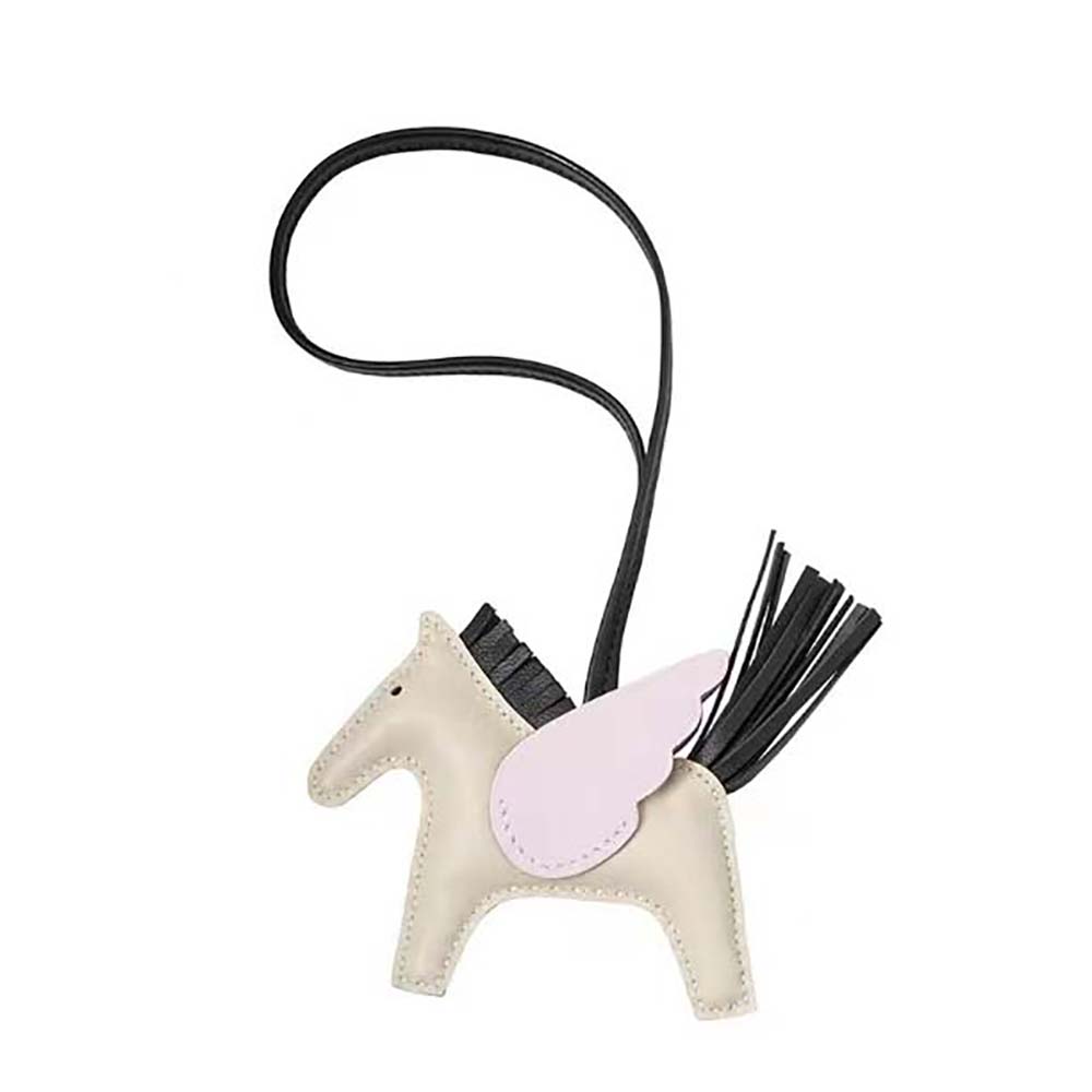 Front close-up of Hermes Unisex Rodeo Pegase MM Charm-Black showing braided leather