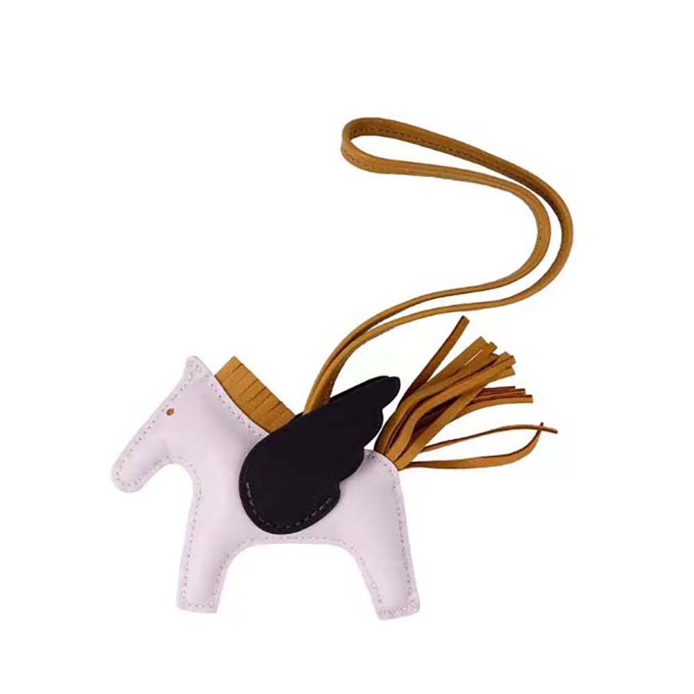 Front view of Hermes Unisex Rodeo Pegase MM Charm-Pink showing leather texture
