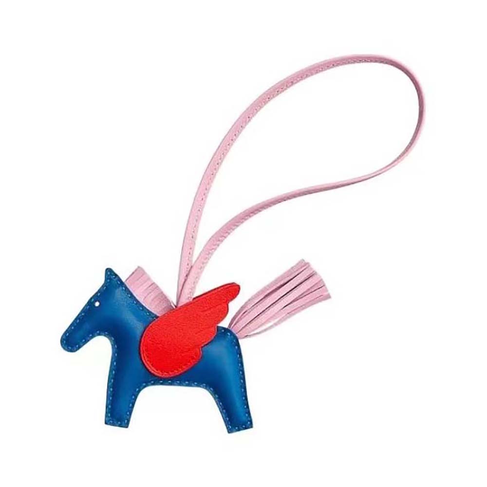 Front view of Hermes Unisex Rodeo Pegase MM Charm-Red with braided detail