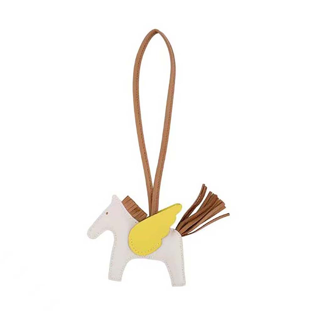 Hermes Unisex Rodeo Pegase MM Charm-Yellow front view showing vibrant leather