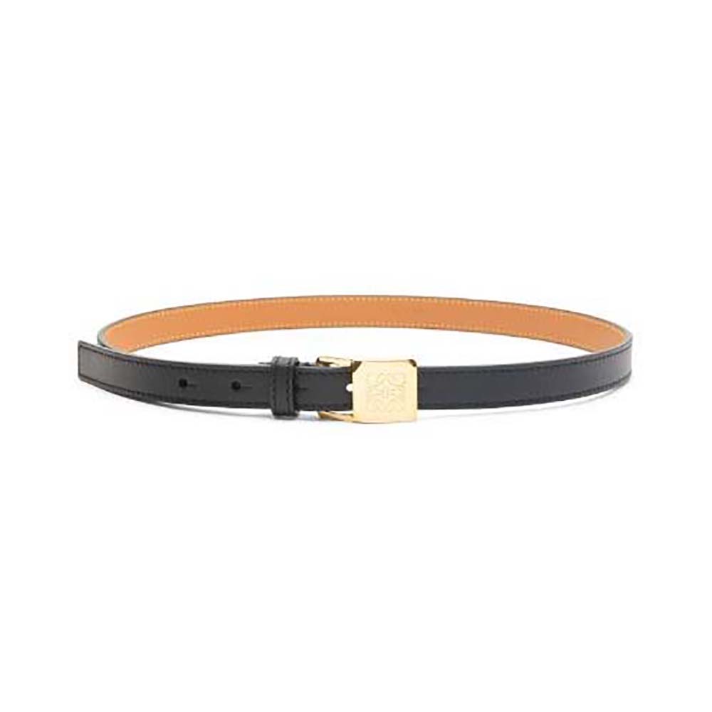 Front view of Loewe Women Amazona Padlock Belt in smooth black calfskin