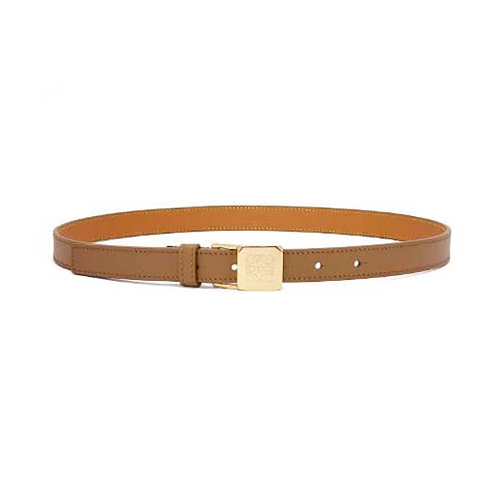 Front view of Loewe Women Amazona Padlock Belt in smooth brown calfskin