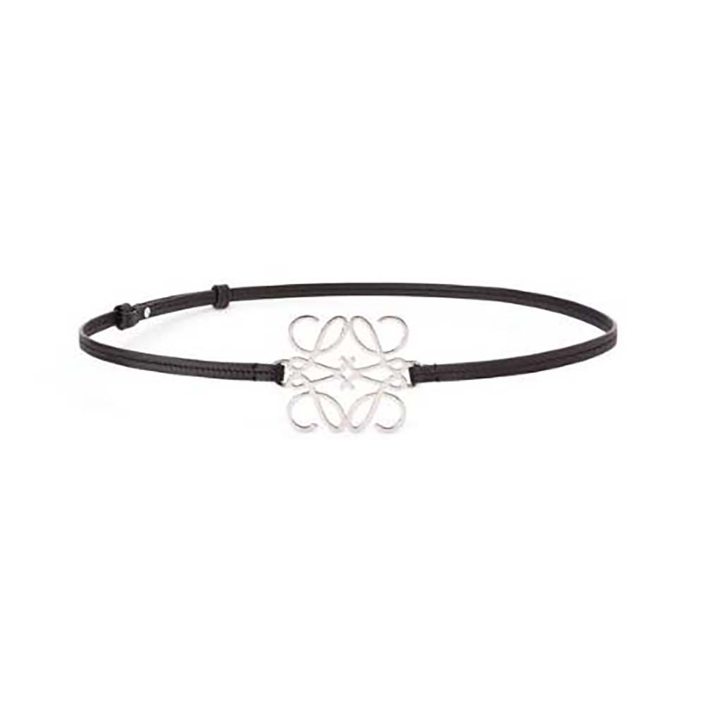Front view of Loewe Women Anagram Belt in Classic Calfskin-Black with buckle