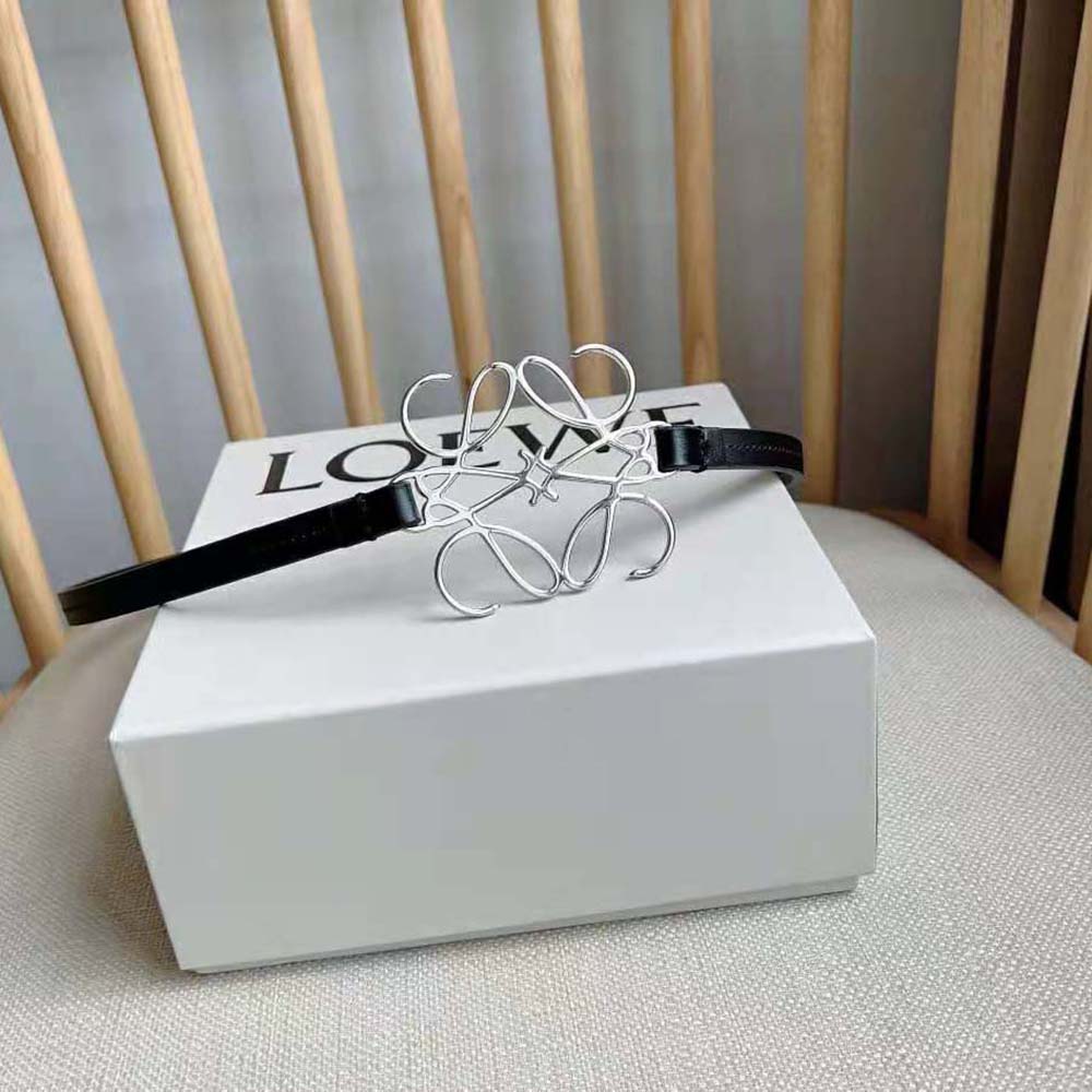 Close-up detail of signature Anagram buckle on Loewe Women Anagram Belt