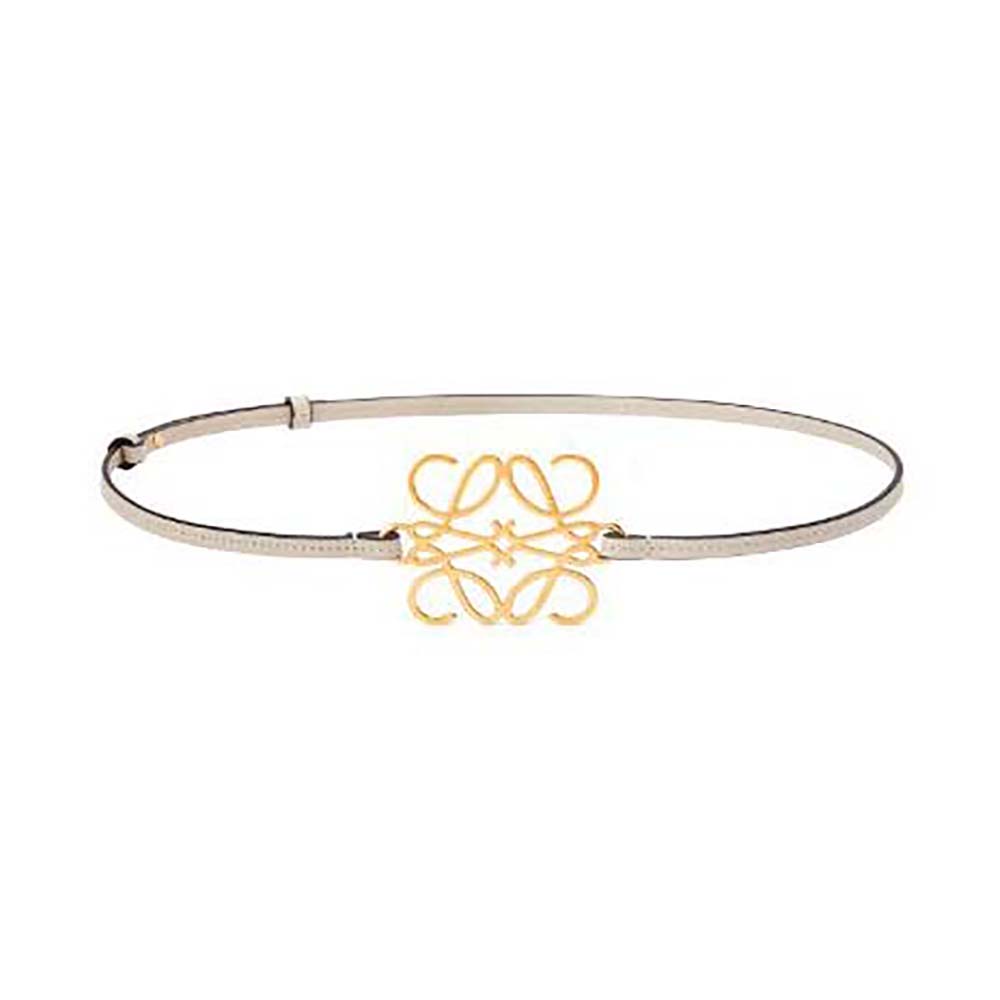 Front view of Loewe Women Anagram Belt in Classic Calfskin-White with silver buckle