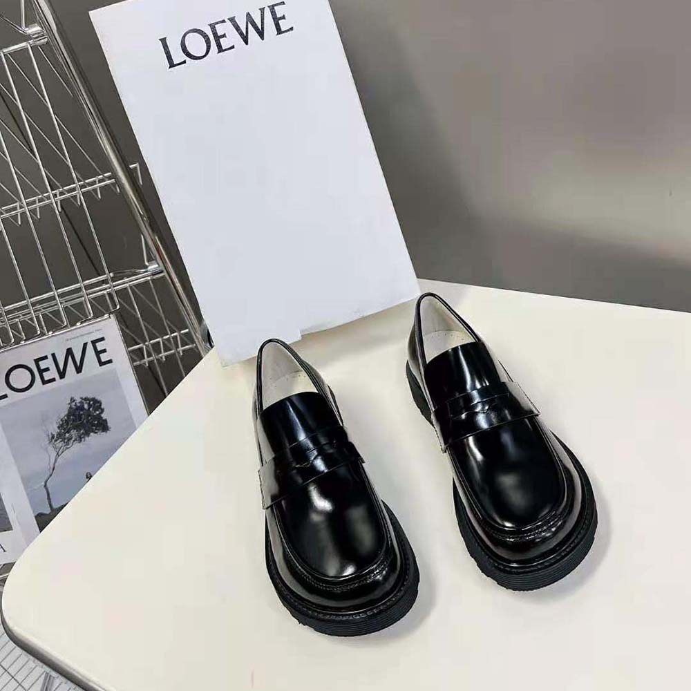 Close-up of brushed-off calfskin texture on Loewe Women Blaze Loafer