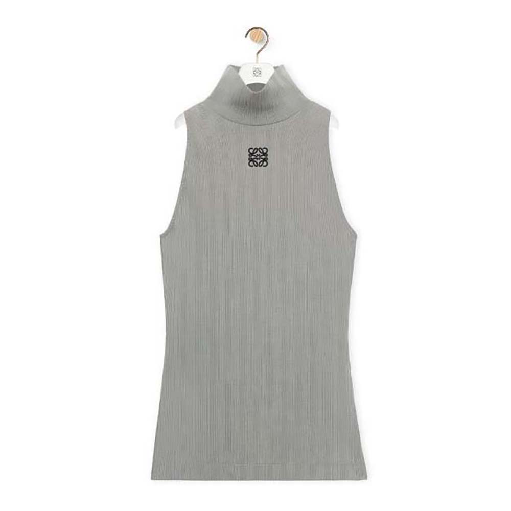 Front view of Loewe Women High Neck Top in Cotton Blend-Silver