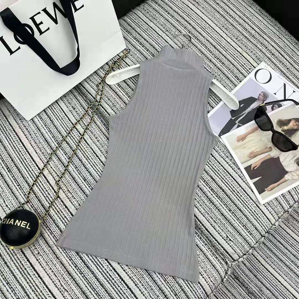 Side profile highlighting silhouette of Loewe Women High Neck Top in Silver