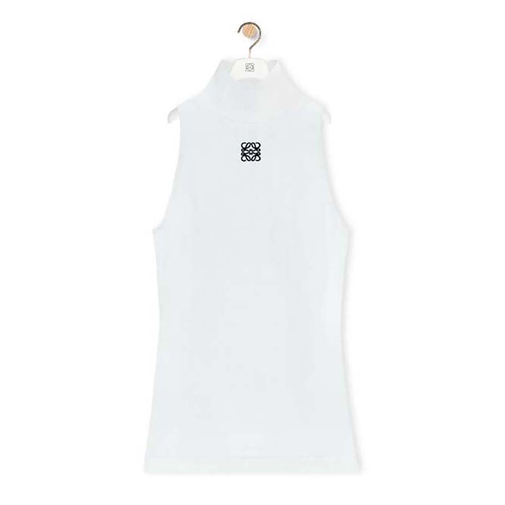 Front view of Loewe Women High Neck Top in Cotton Blend-White