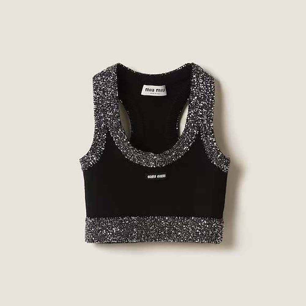 Front view of Miu Miu Women Cashmere Top-Black on model