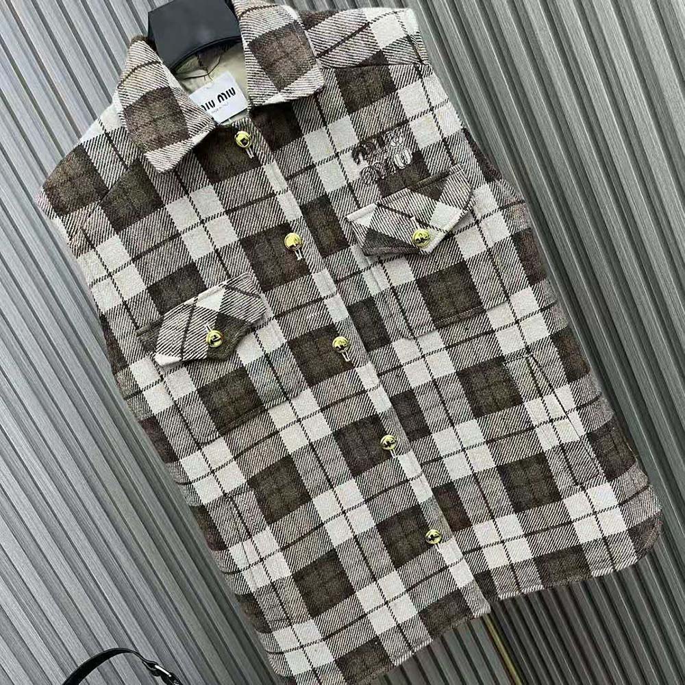 Miu Miu Women Check Blouson Vest with Embroidered Logo - image 4