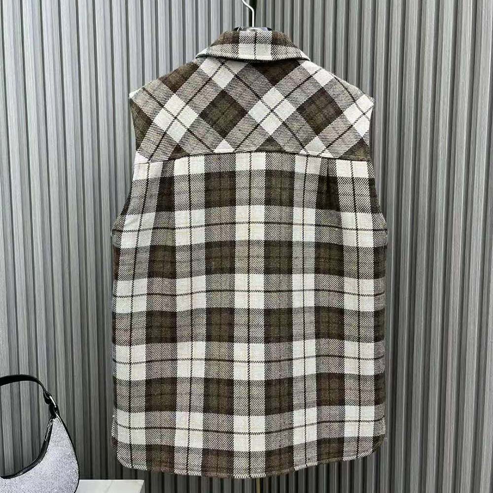 Side profile showing silhouette of Miu Miu Women Check Blouson Vest