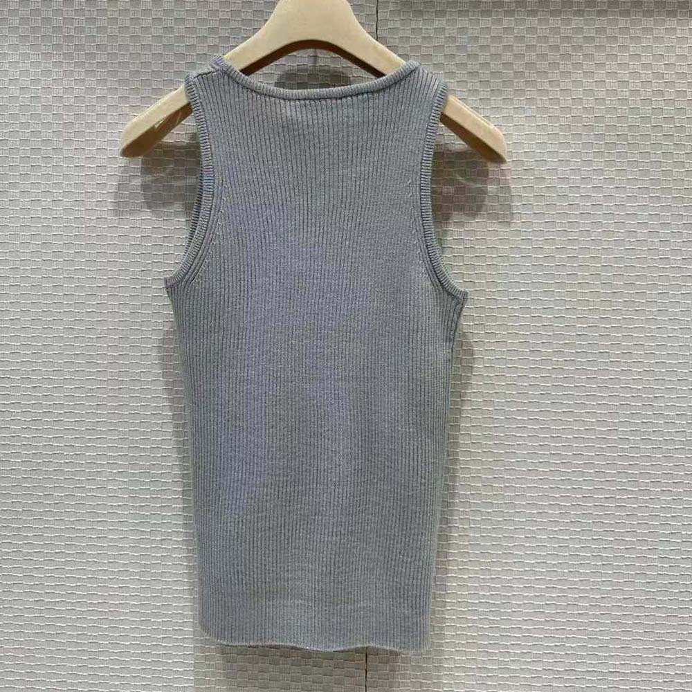 Back angle of Miu Miu Women Cotton Knit Tank Top-Silver highlighting smooth finish