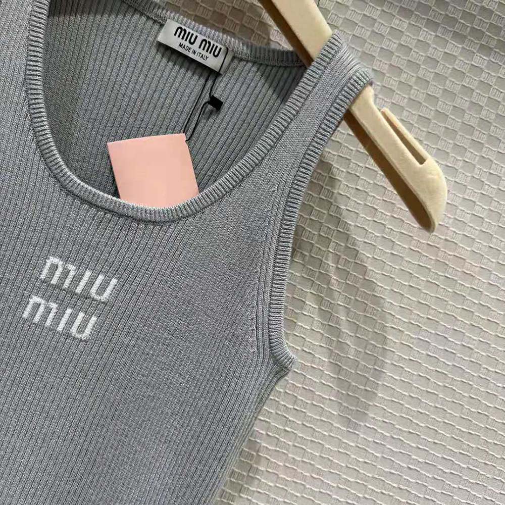 Miu Miu Women Cotton Knit Tank Top-Silver - image 5