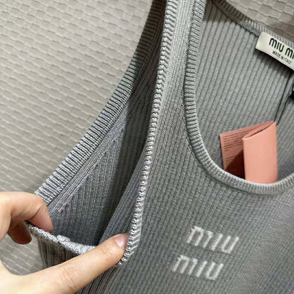 Miu Miu Women Cotton Knit Tank Top-Silver - image 6