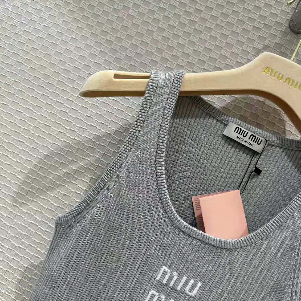 Miu Miu Women Cotton Knit Tank Top-Silver - image 7