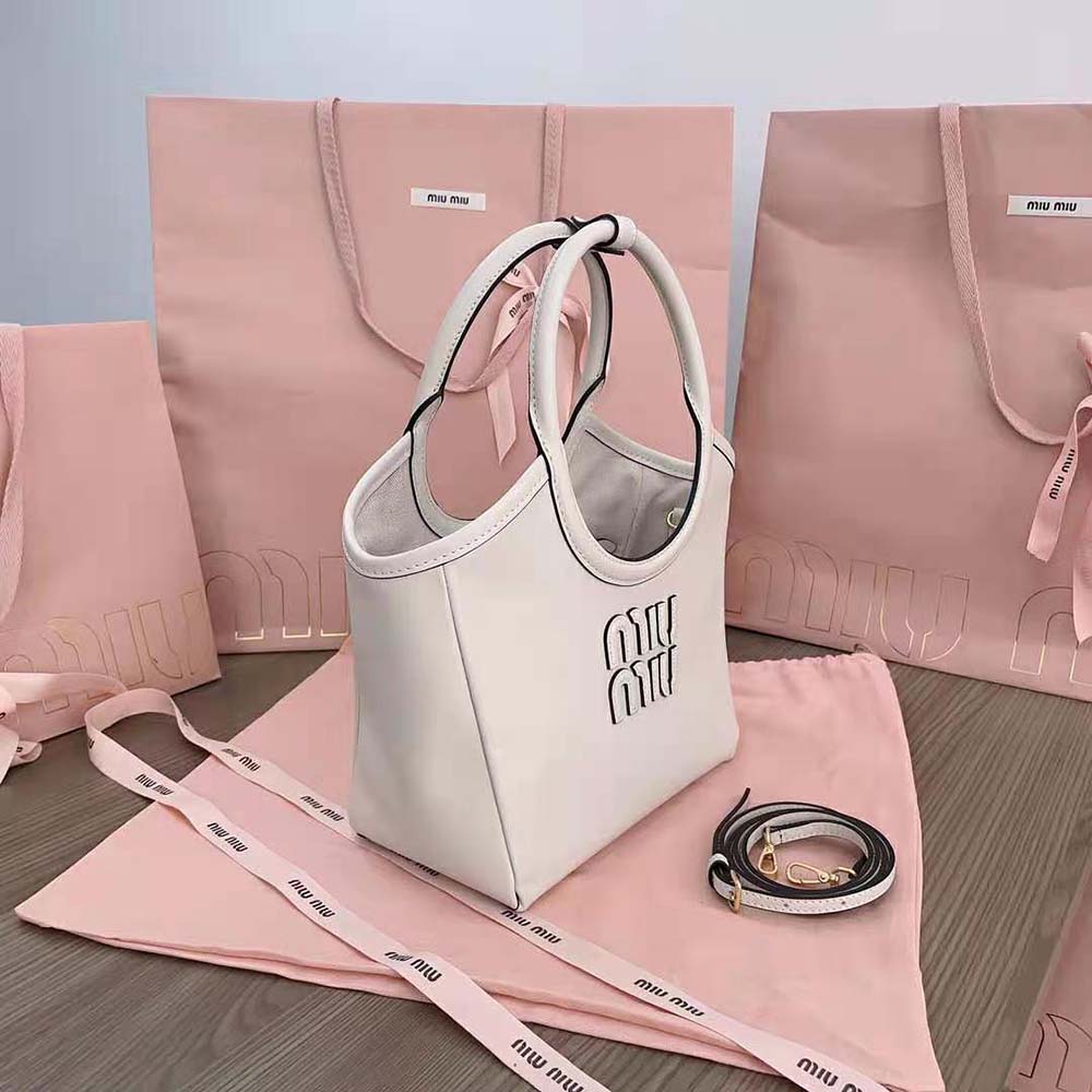 Side angle showing silver hardware on Miu Miu Women IVY Leather Bag