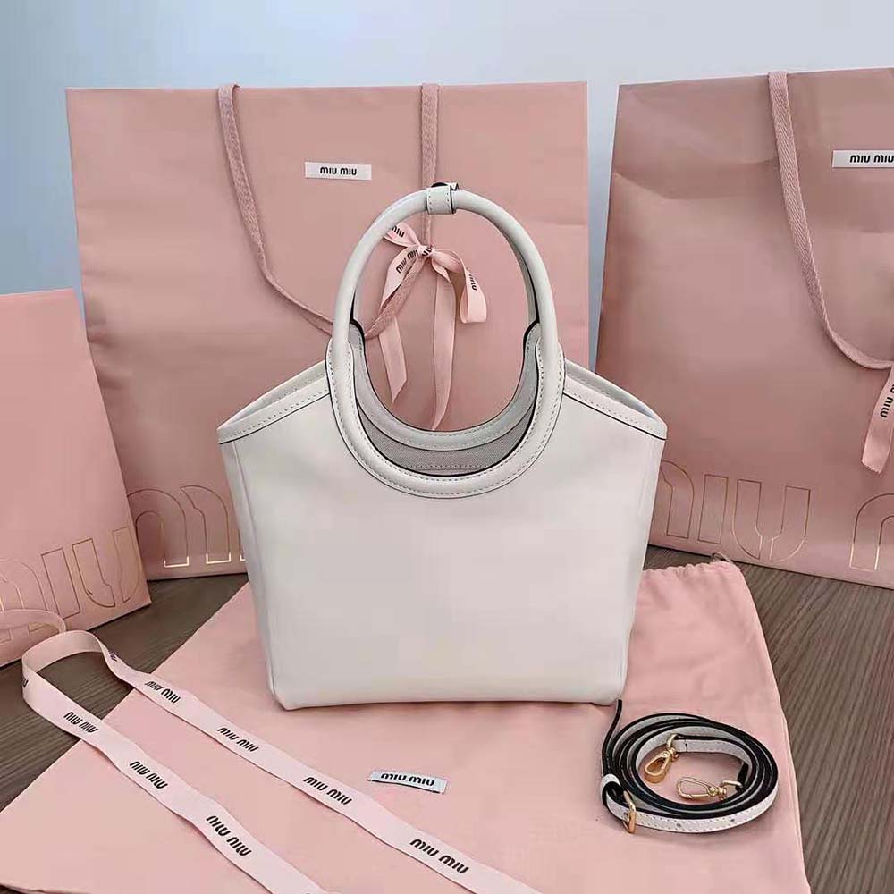 Miu Miu Women IVY Leather Bag with Leather Lettering Logo-White - image 4