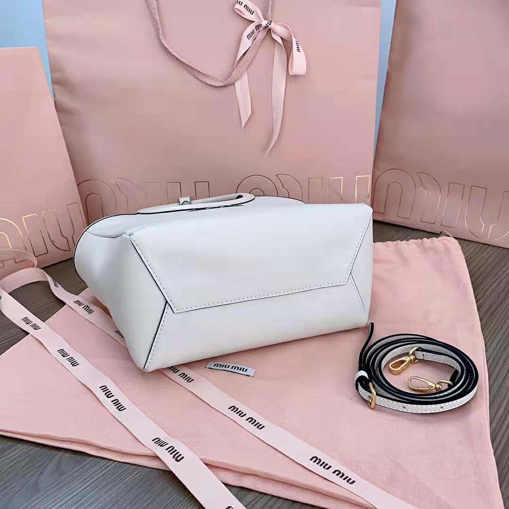 Miu Miu Women IVY Leather Bag with Leather Lettering Logo-White - image 5
