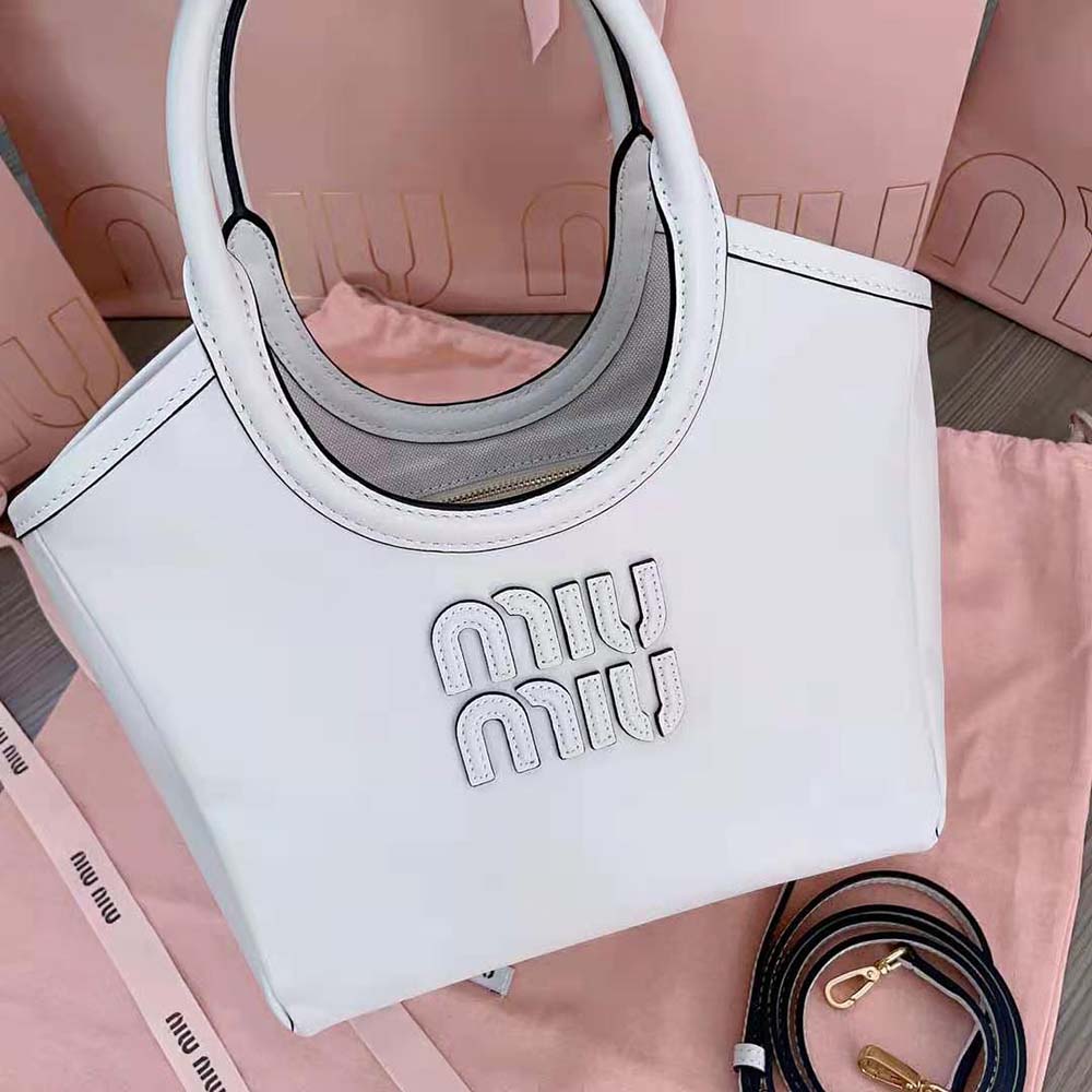 Miu Miu Women IVY Leather Bag with Leather Lettering Logo-White - image 6