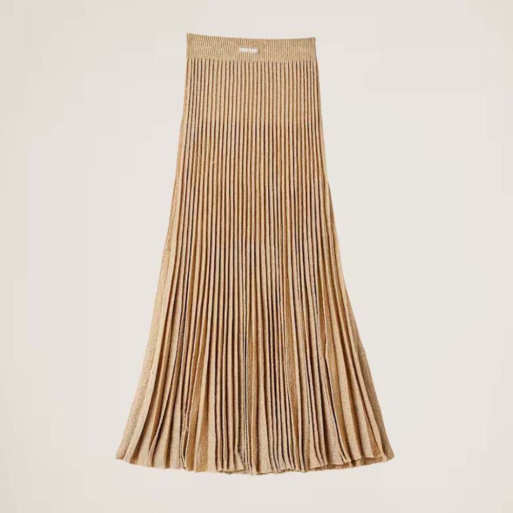 Front view of Miu Miu Women Lamé Skirt in beige shimmer