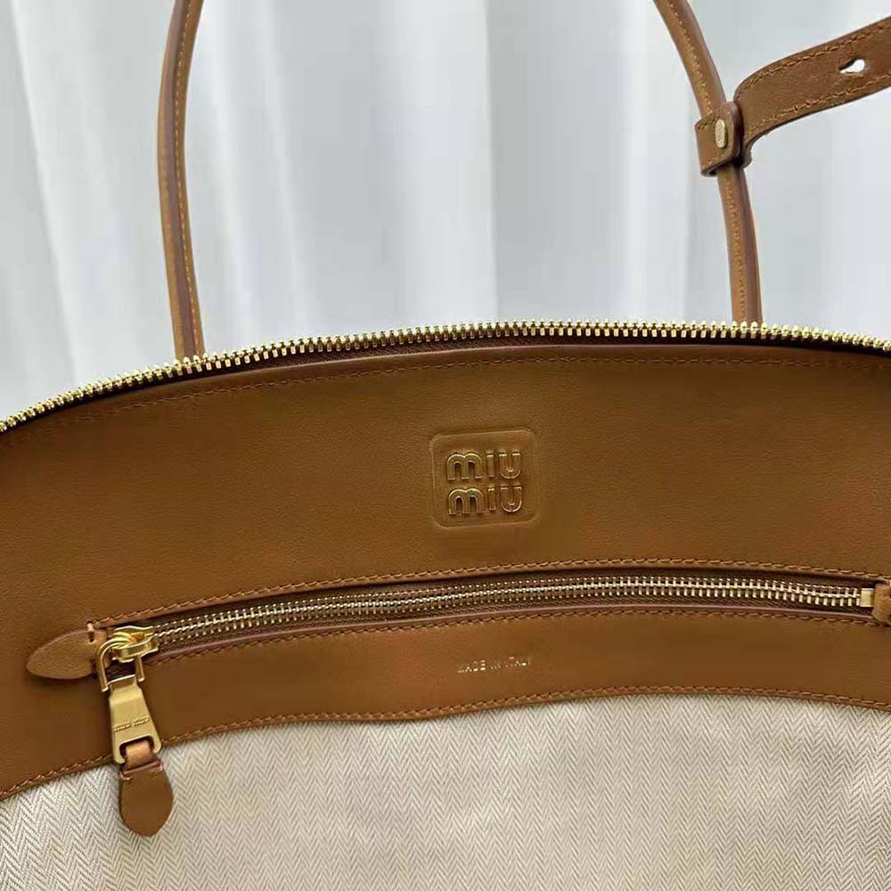 Miu Miu Women Leather Bag with Embossed Lettering Logo-Brown - image 7