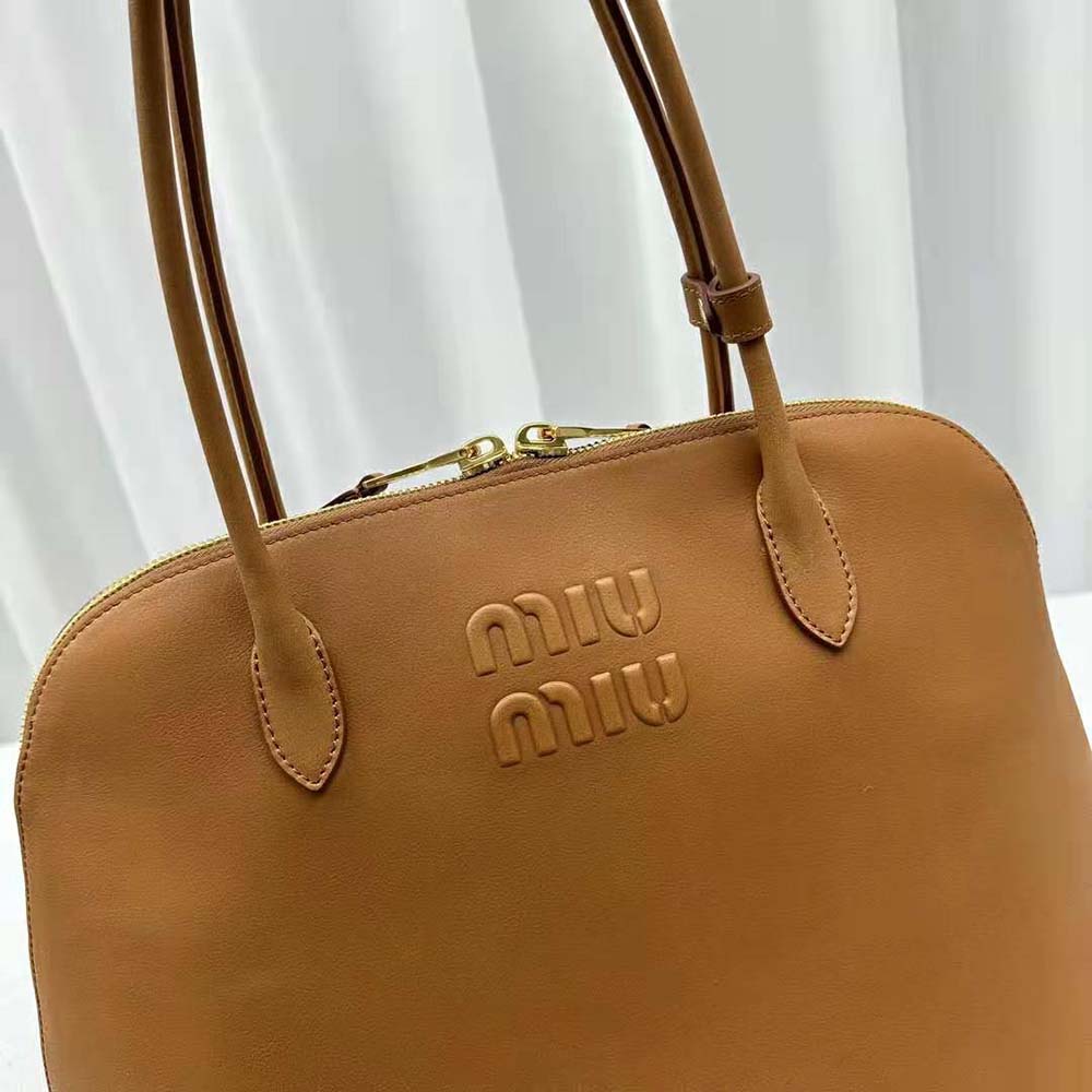 Miu Miu Women Leather Bag with Embossed Lettering Logo-Brown - image 10