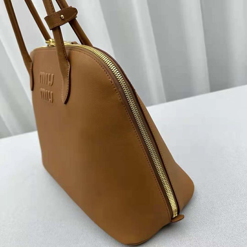 Miu Miu Women Leather Bag with Embossed Lettering Logo-Brown - image 6