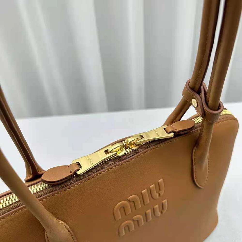 Miu Miu Women Leather Bag with Embossed Lettering Logo-Brown - image 9