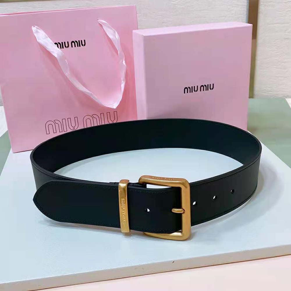 Close-up of black leather texture on Miu Miu Women Leather Belt
