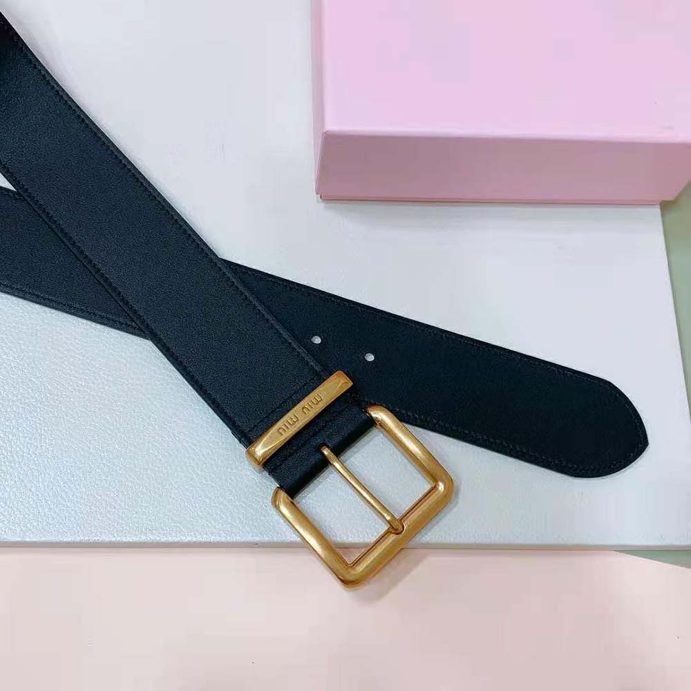 Side angle showing slim silhouette of Miu Miu Women Leather Belt