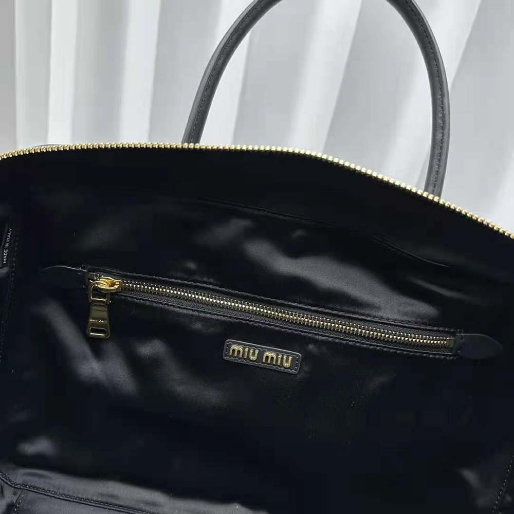 Miu Miu Women Leather Top-handle Bag with Embossed Lettering Logo-Black - image 10