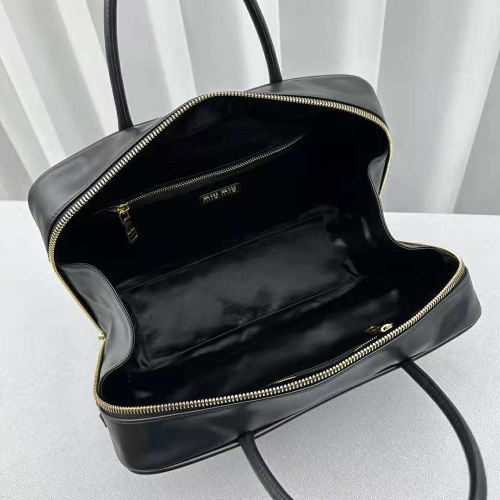 Miu Miu Women Leather Top-handle Bag with Embossed Lettering Logo-Black - image 9