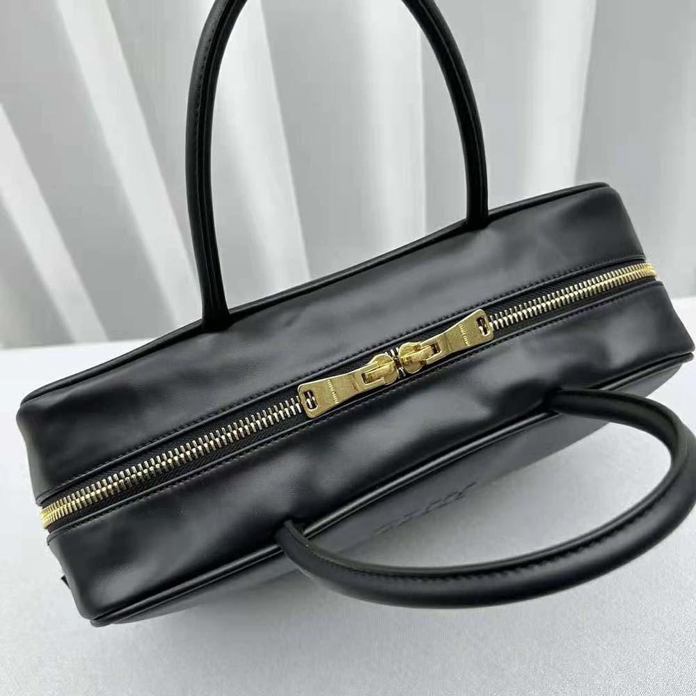 Miu Miu Women Leather Top-handle Bag with Embossed Lettering Logo-Black - image 6