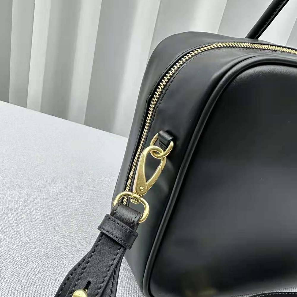 Miu Miu Women Leather Top-handle Bag with Embossed Lettering Logo-Black - image 8
