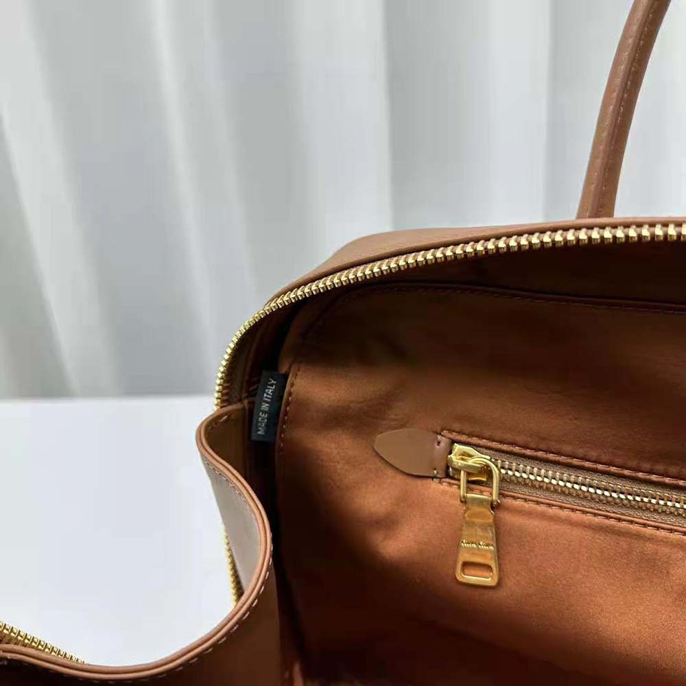 Miu Miu Women Leather Top-handle Bag with Embossed Lettering Logo-Brown - image 9