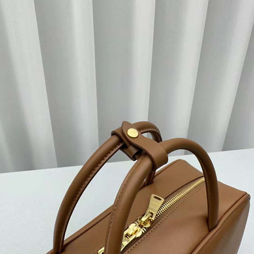 Miu Miu Women Leather Top-handle Bag with Embossed Lettering Logo-Brown - image 8