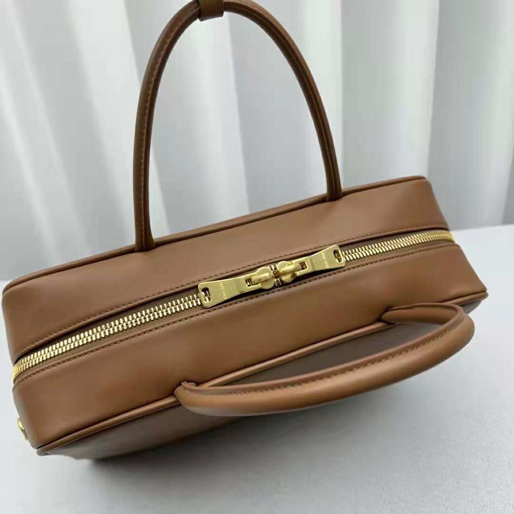 Miu Miu Women Leather Top-handle Bag with Embossed Lettering Logo-Brown - image 5