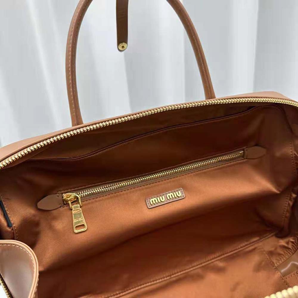 Miu Miu Women Leather Top-handle Bag with Embossed Lettering Logo-Brown - image 10