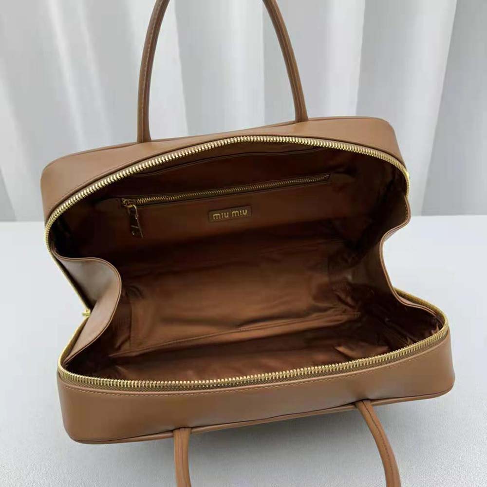 Miu Miu Women Leather Top-handle Bag with Embossed Lettering Logo-Brown - image 7