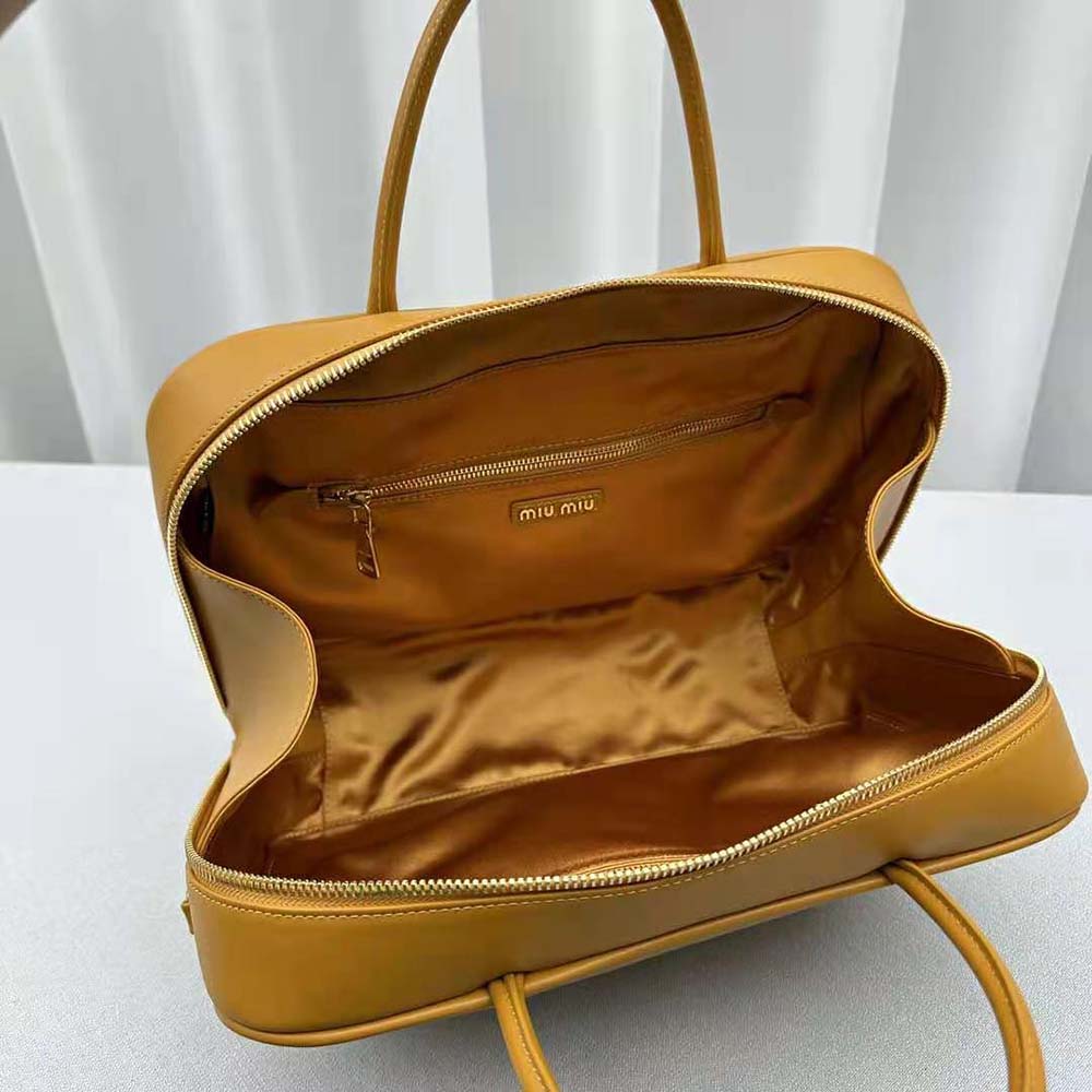 Miu Miu Women Leather Top-handle Bag with Embossed Lettering Logo-Orange - image 8