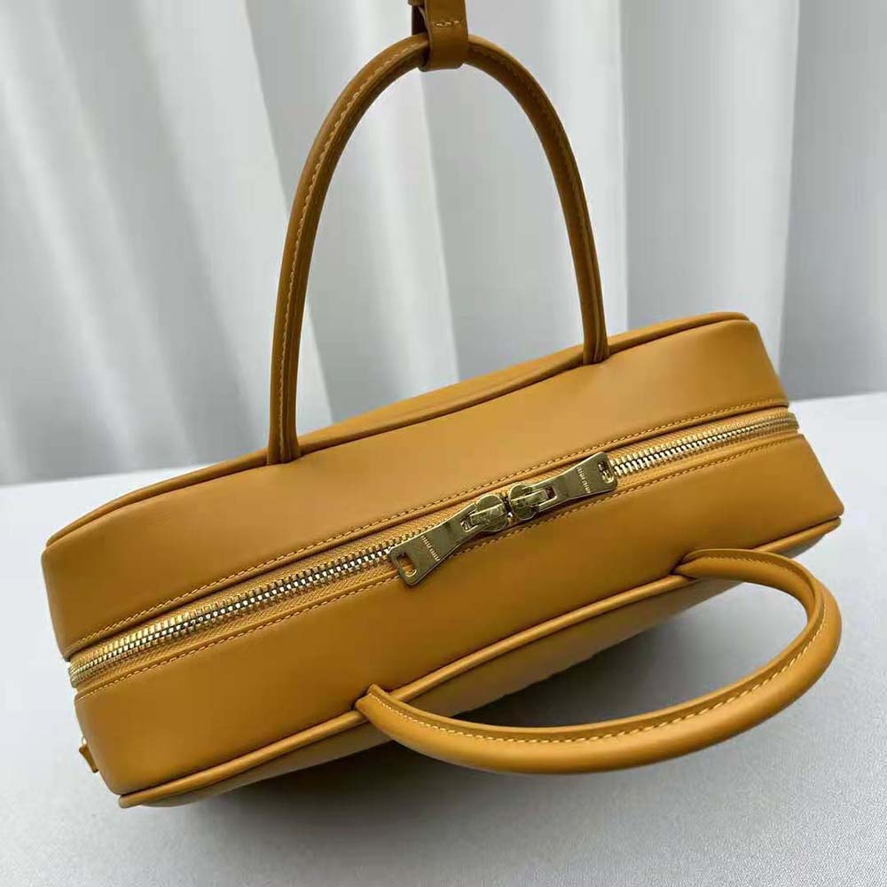 Miu Miu Women Leather Top-handle Bag with Embossed Lettering Logo-Orange - image 5