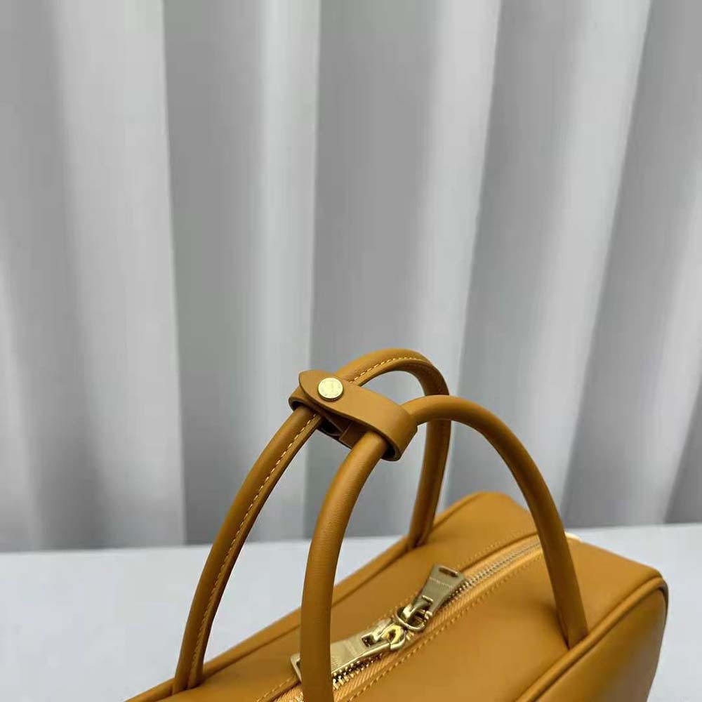 Miu Miu Women Leather Top-handle Bag with Embossed Lettering Logo-Orange - image 9